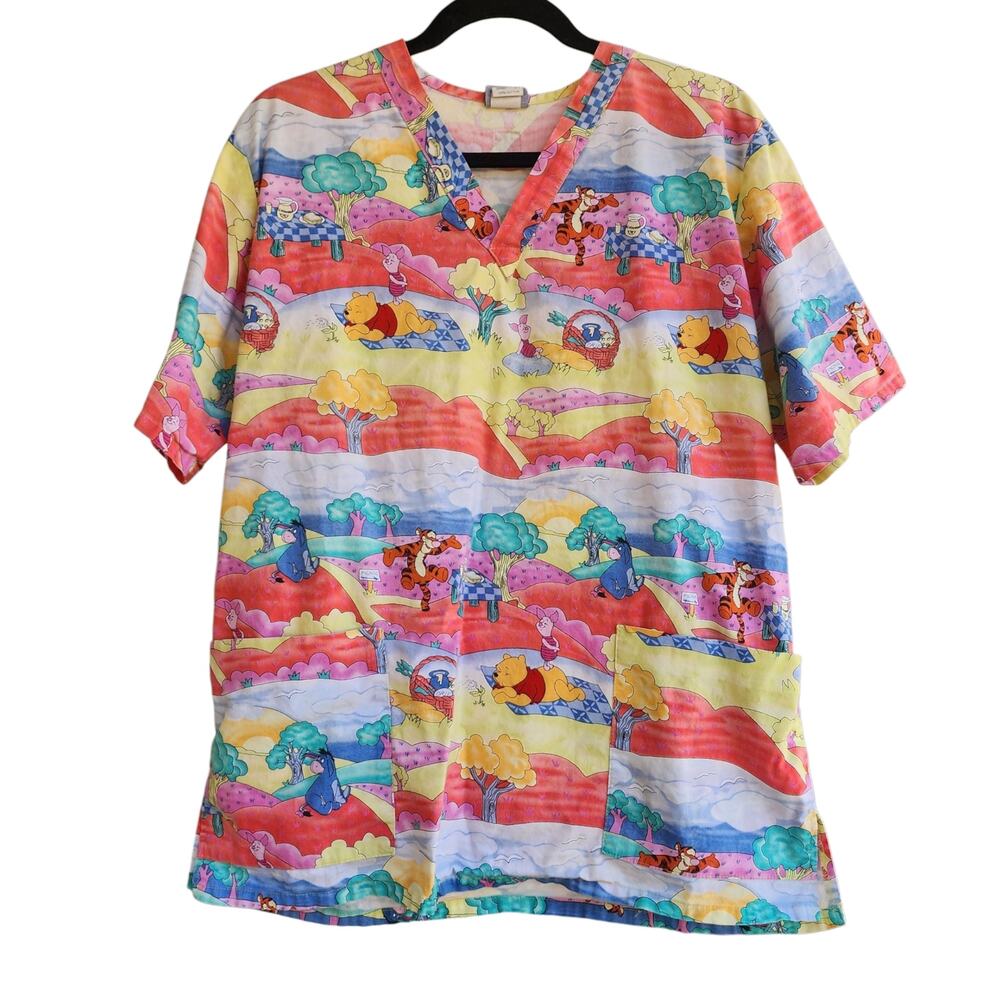 Disney Winnie the Pooh Tigger Piglet Eeyore Scrub Top Size Medium Barco Uniforms